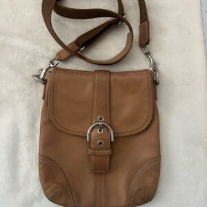Coach Tan Leather Crossbody Bag with Silver Buckle